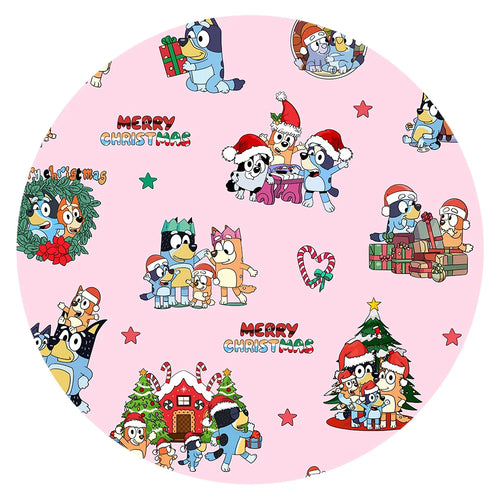 Christmas Dog Friends and Trees Gifts on Pink Bamboo Family Matching Pajamas