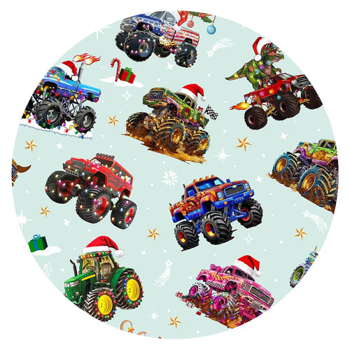 Christmas Colorful Truck Ride Game on Red Baby Bamboo Zipper Romper Pajamas