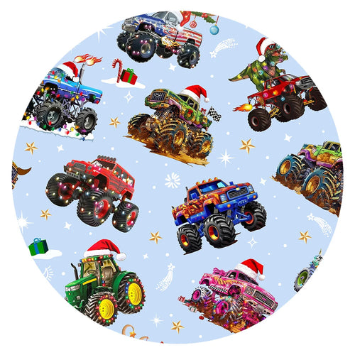 Christmas Colorful Truck Ride Game on Blue Baby Bamboo Zipper Romper Pajamas
