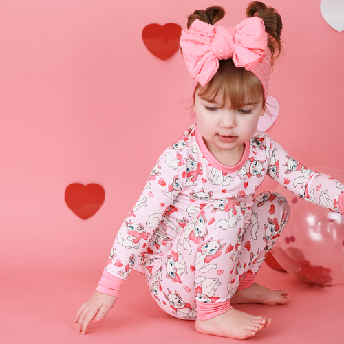 FancyPrince Valentine's Day Bow Cat Kid Bamboo Two-Piece Pajama Set