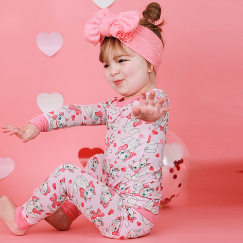 FancyPrince Valentine's Day Bow Cat Kid Bamboo Two-Piece Pajama Set