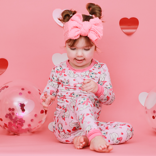 FancyPrince Valentine's Day Bow Cat Kid Bamboo Two-Piece Pajama Set