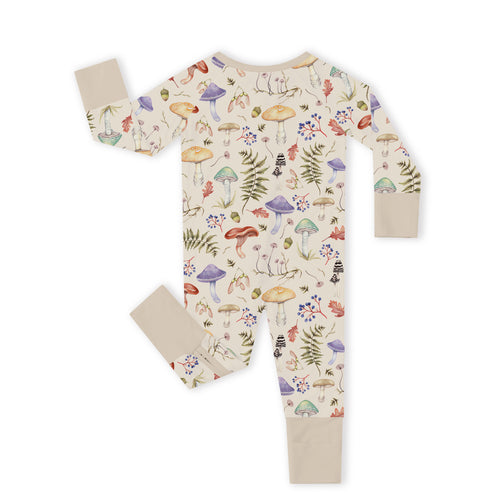 Mushroom Magic Meadow Adventure Bamboo Zipper Romper Pajamas