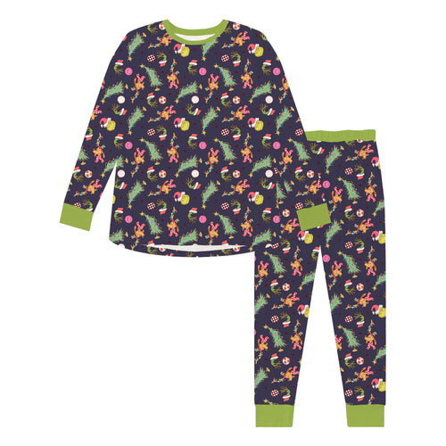 Christmas Green Guy Deer Print Bamboo Women's Pajamas Set