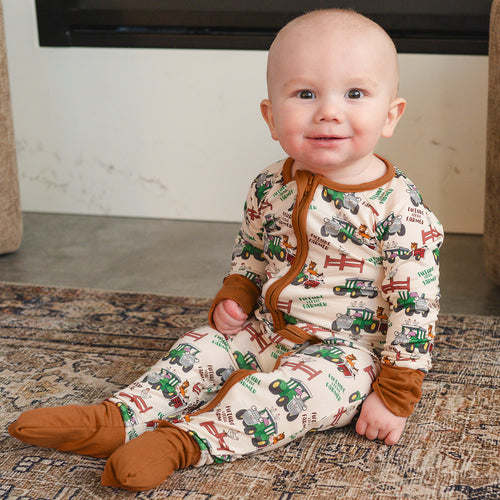 FancyPrince Animal Car Farm Baby Bamboo Brown Zipper Romper Pajamas