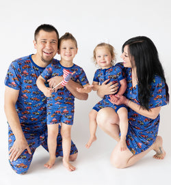 4th of July × Monster Truck Blue Bamboo Short Family Matching Pajamas