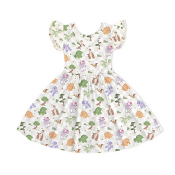 Dinosaur Adventure Plaid Kids Bamboo Short Sleeves Dress