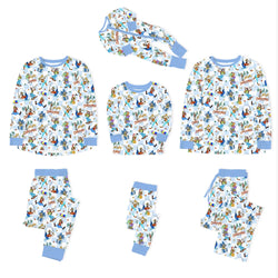 Christmas Blue Check Merry Dog Life Bamboo Family Matching Pajamas