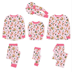 Christmas Pink Deer and Woodland Pals Bamboo Family Matching Pajamas