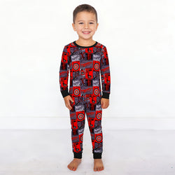 Red-Black Plaid Drive Wheels and Tools Game Kids Bamboo Two-Piece Pajama Set