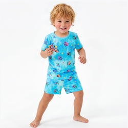 Rainbow Ocean Fish Playtime and Seashells Kids Bamboo Short Two-Piece Pajama Set