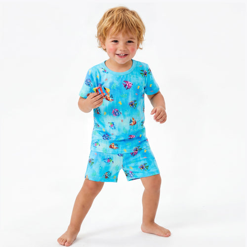 Rainbow Ocean Fish Playtime and Seashells Kids Bamboo Short Two-Piece Pajama Set