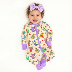 Mother's Day Dino Love Adventure and Hearts Bamboo Zipper Romper Pajamas