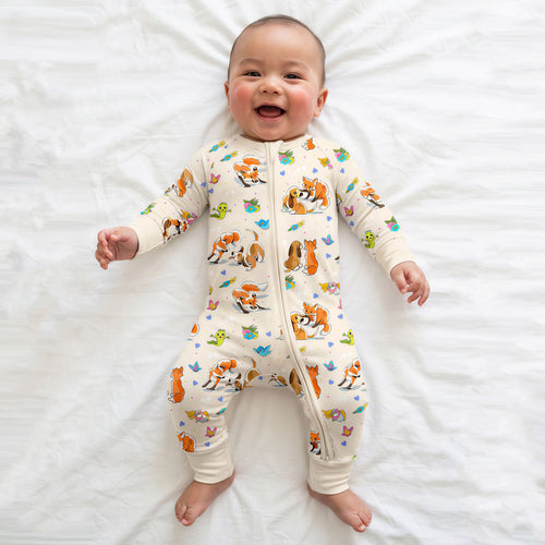 Playful Pups Foxs and Butterflies Bamboo Zipper Romper Pajamas