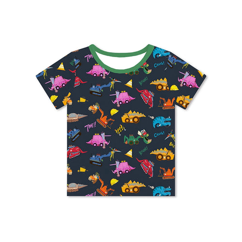 Dinosaur Digger Green Kids Bamboo Short Top T-shirt