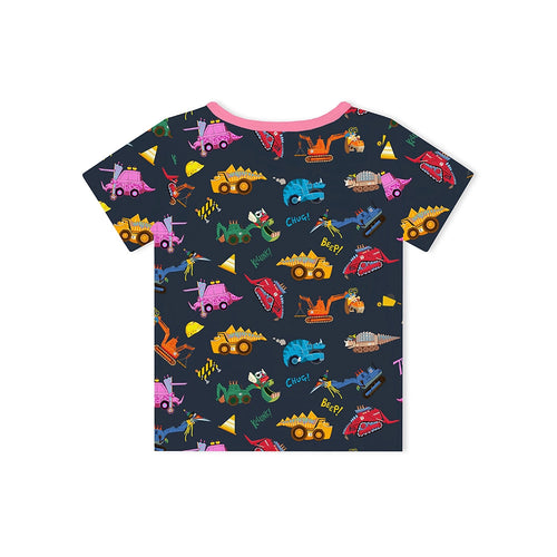 Dinosaur Digger Pink Kids Bamboo Short Top T-shirt