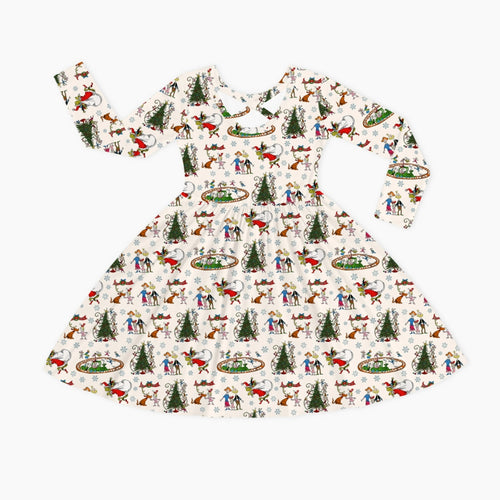 Christmas Snowflake Green Face Dog Kids Bamboo Long Sleeves Dress