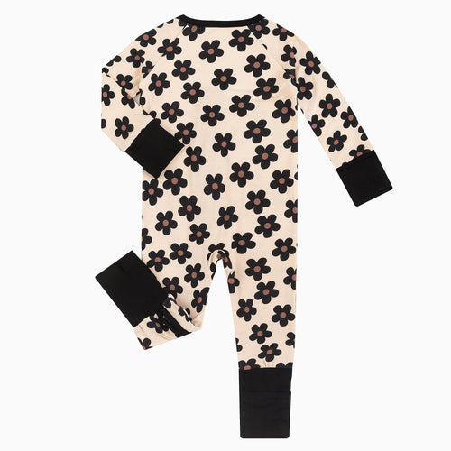 Fancy Prince Black Daisy Baby Bamboo Zipper Romper