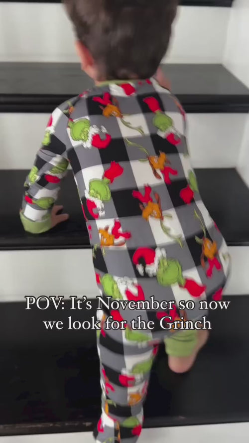Christmas Green Guy Plaid Baby Bamboo Zipper Romper