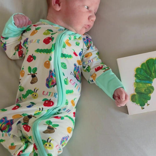 FancyPrince Caterpillar Butterfly Print Baby Bamboo Zipper Romper Pajamas