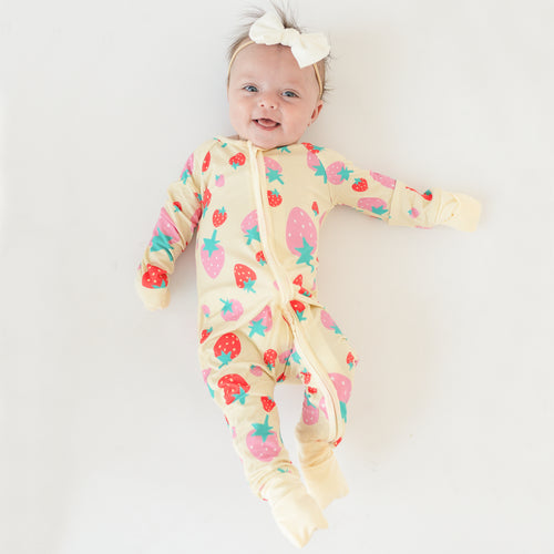 Strawberry Pattern Baby Bamboo Zipper Romper